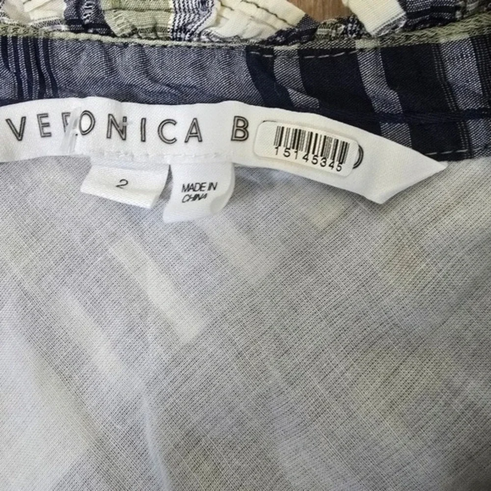 Veronica Beard Plaid Ruched Front Shirt Dress Navy Olive Green Size 2 - Picture 4 of 11